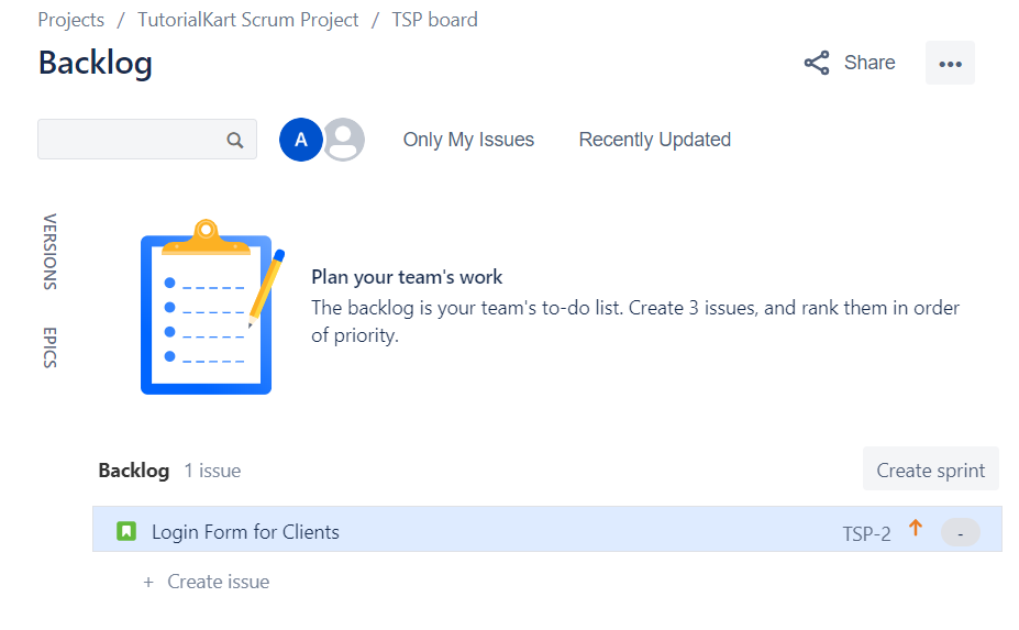 JIRA Scrum - Issue Created