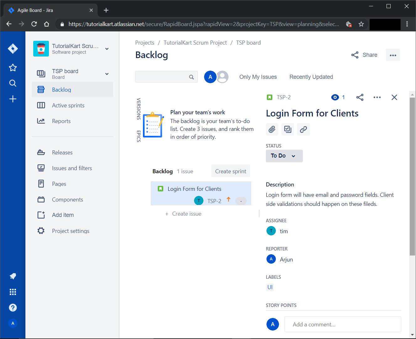 JIRA Scrum - Edit Issue Details