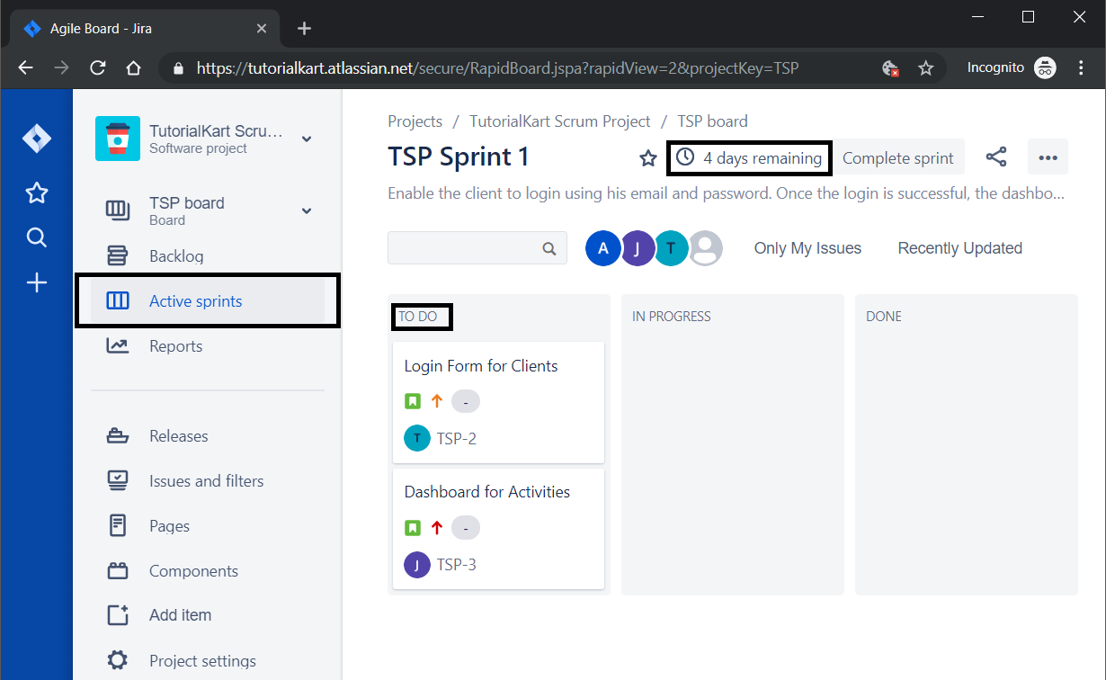 JIRA Scrum - Sprint Board