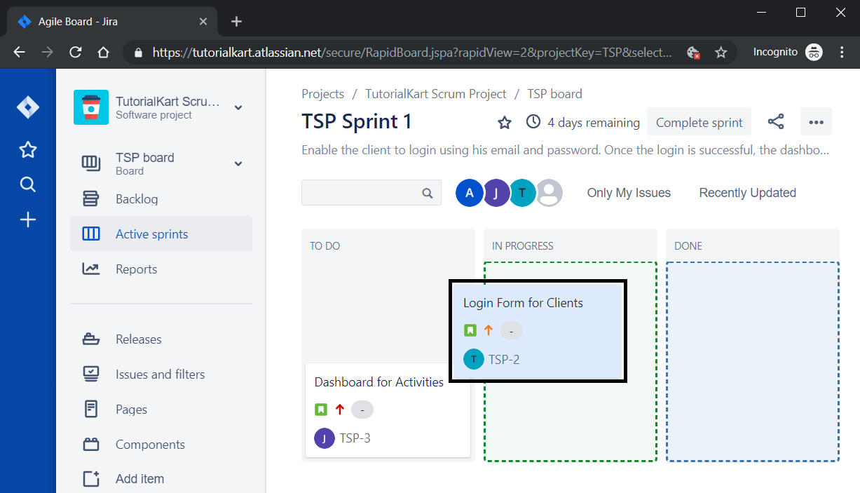 JIRA Scrum - Sprint - Move issue to Column