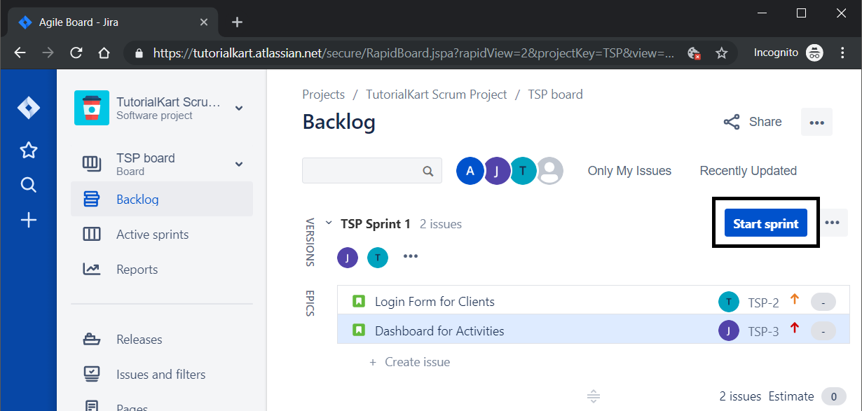 JIRA Scrum - Start sprint