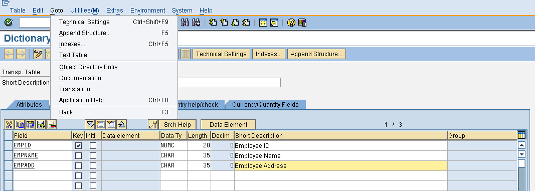 tables technical settings in SAP