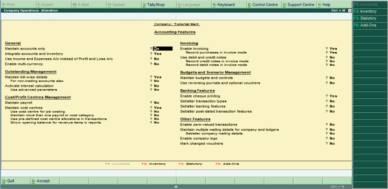 Accounting Features in Tally