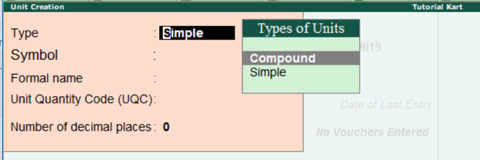 Choose Payroll unit type as Compound in tally