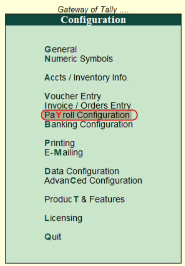 Choose payroll configuration in tally