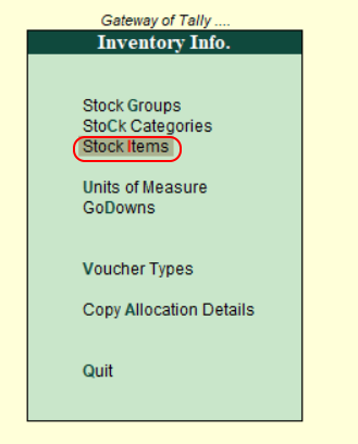 Choose stock items in tally