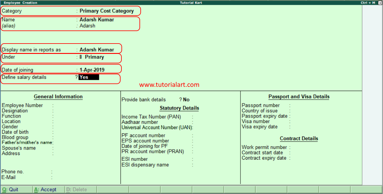 Create Employee Master Data in Tally