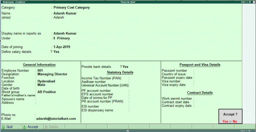 Create Employees in Tally Create Employee Master Data in Tally