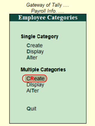 Create multiple categories in Tally