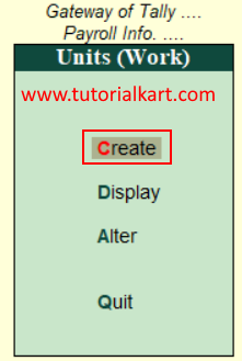 Create units work in Tally Payroll