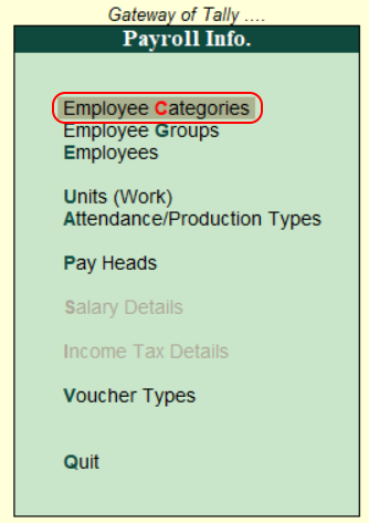 Employee categories in Tally