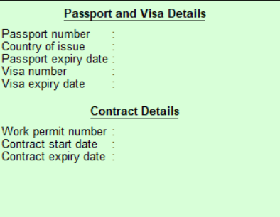 Employee passport details in Tally