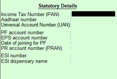 Employee statutory details in Tally