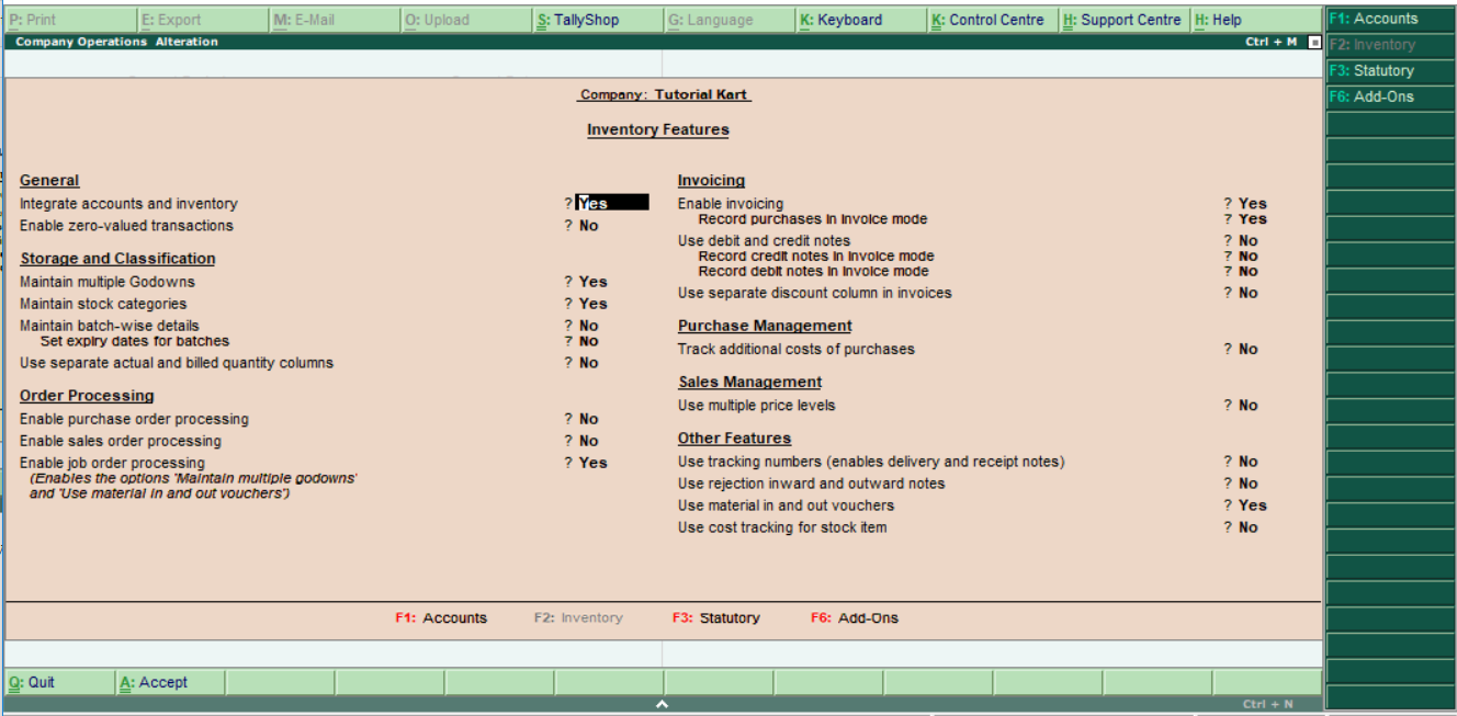 Inventory Features in Tally