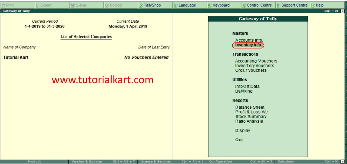Inventory Info in Tally ERP 9