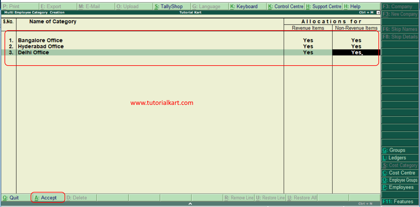 Multi Employee Category Creation in Tally