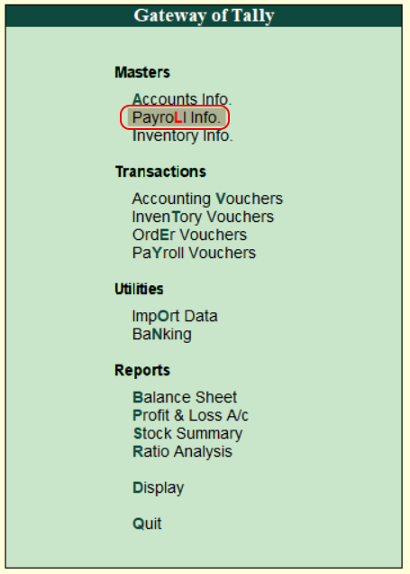 Payroll info in tally