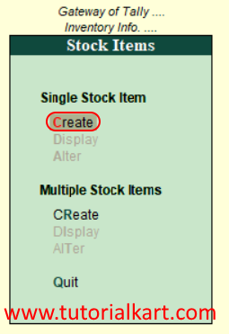 Single stock item create in tally