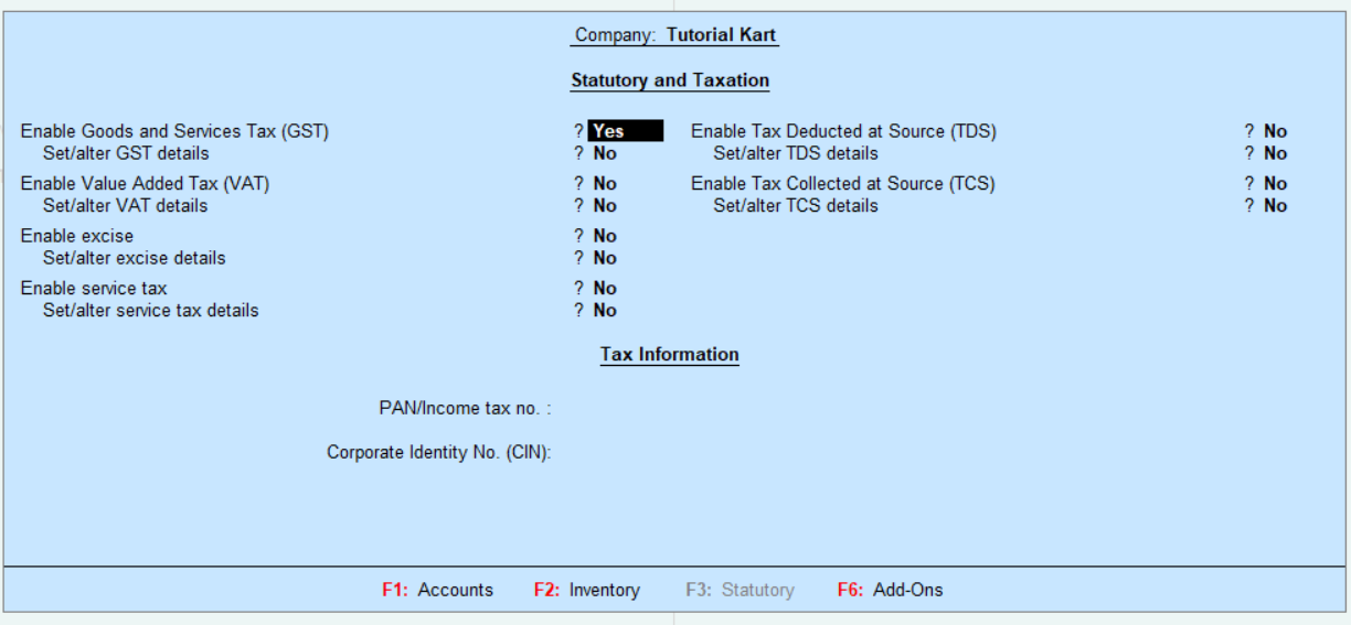 Statutory & Taxation in tally company features