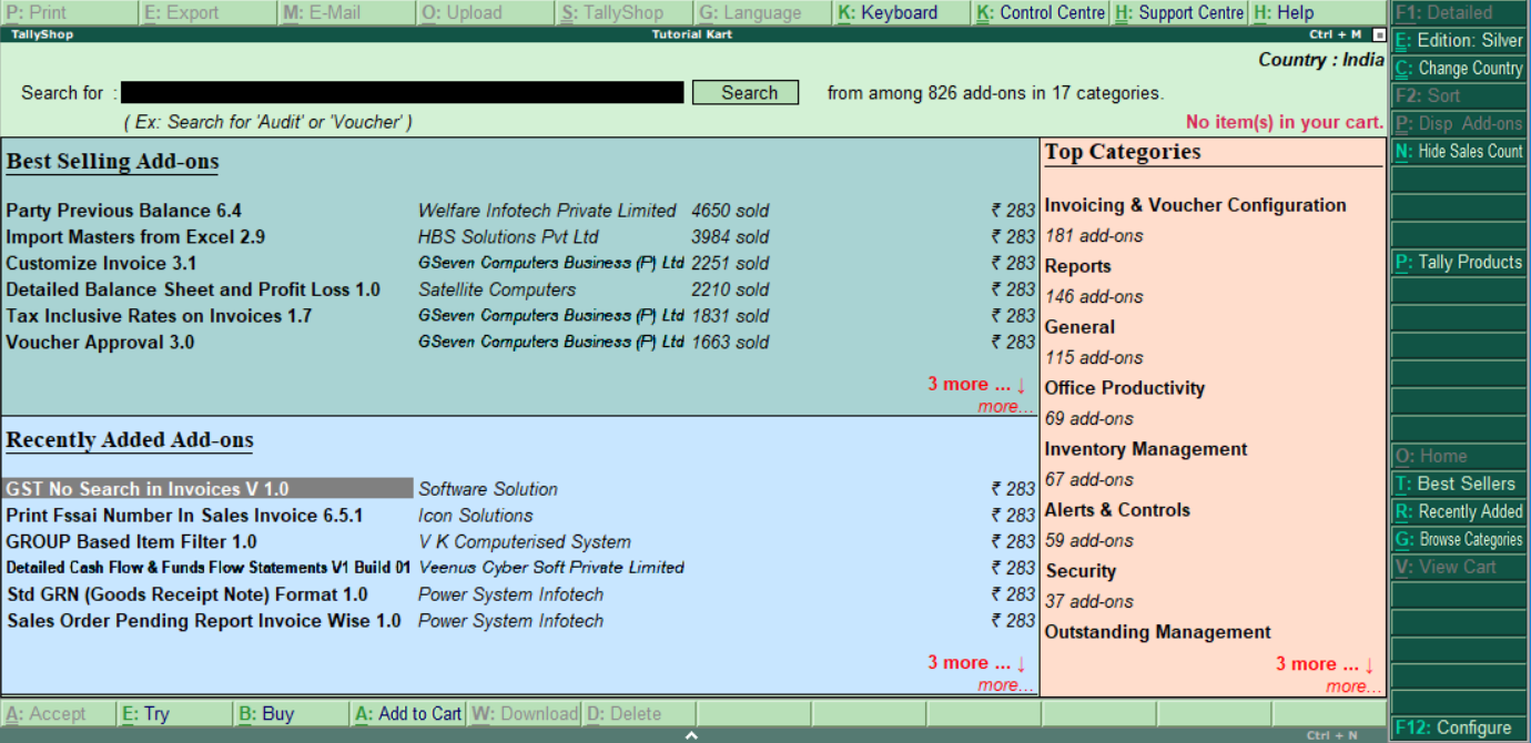 Tally shop add on features