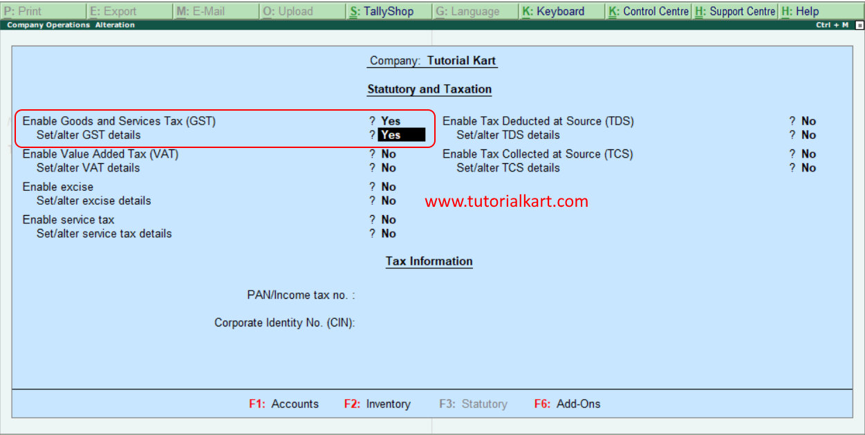 activate GST in Tally