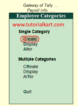 create Single employee category in Tally