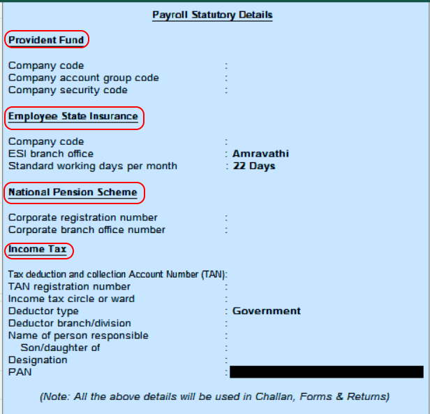 payroll statutory details in Tally