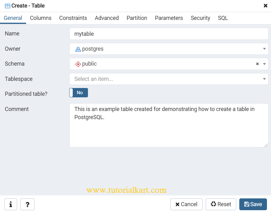 PostgreSQL CREATE TABLE