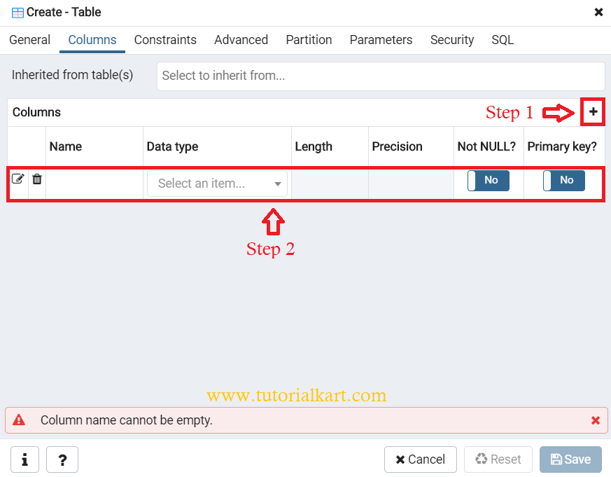 PostgreSQL CREATE TABLE - Add Columns