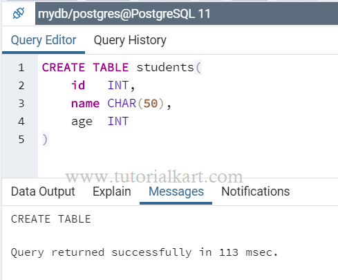 PostgreSQL CREATE TABLE