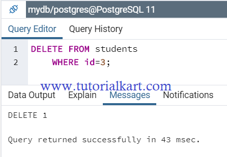 Postgresql delete row