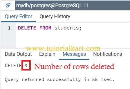 Postgresql delete records from table