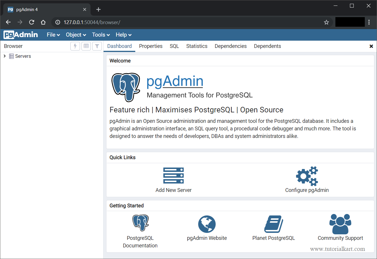 PostgreSQL GUI - Dashboard