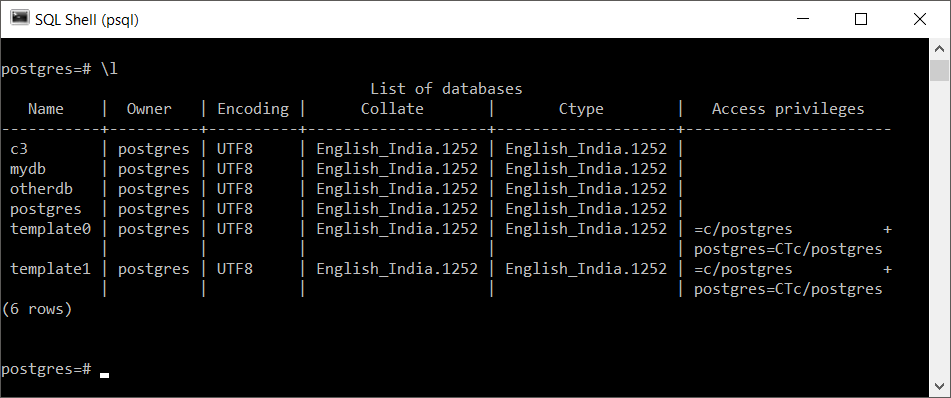 PostgreSQL List Databases