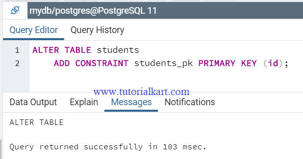 PostgreSQL - Make an existing column as PRIMARY KEY