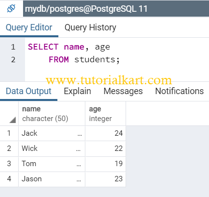 PostgreSQL SELECT FROM table