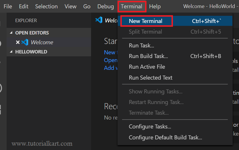 Visual Studio Code - Create C# Project - Open Terminal