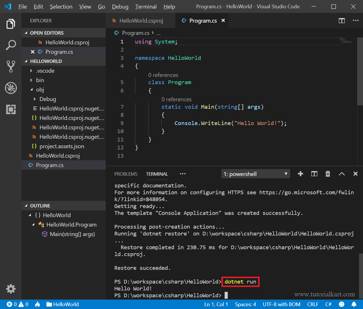 How to Create a C# Project with Visual Studio Code? - TutorialKart