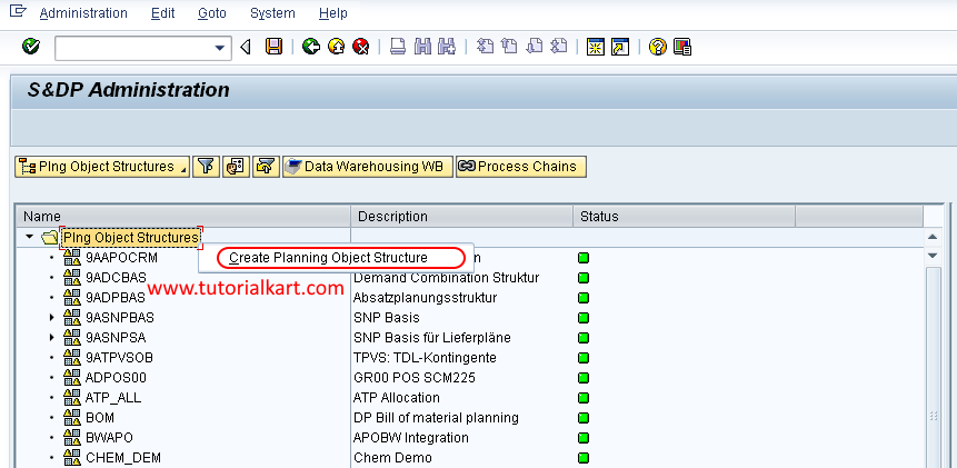 Create master planning object structure in SAP SCM