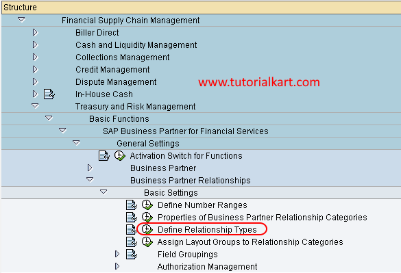 Define Relationship Types in SAP menu path