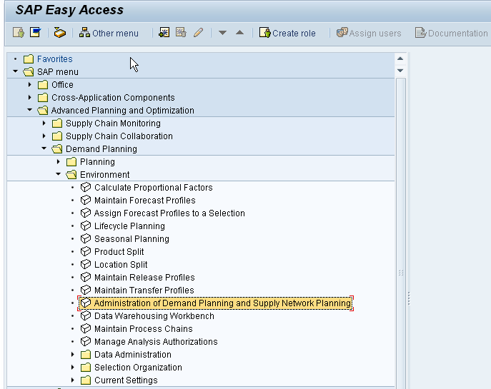 SAP Administration of Demand Planning and Supply network planning menu path
