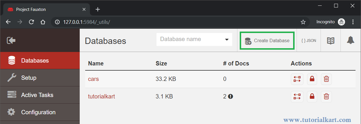 CouchDB - Create Database using Web Interface