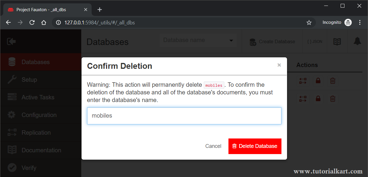 CouchDB - Delete Database - Confirm Deletion