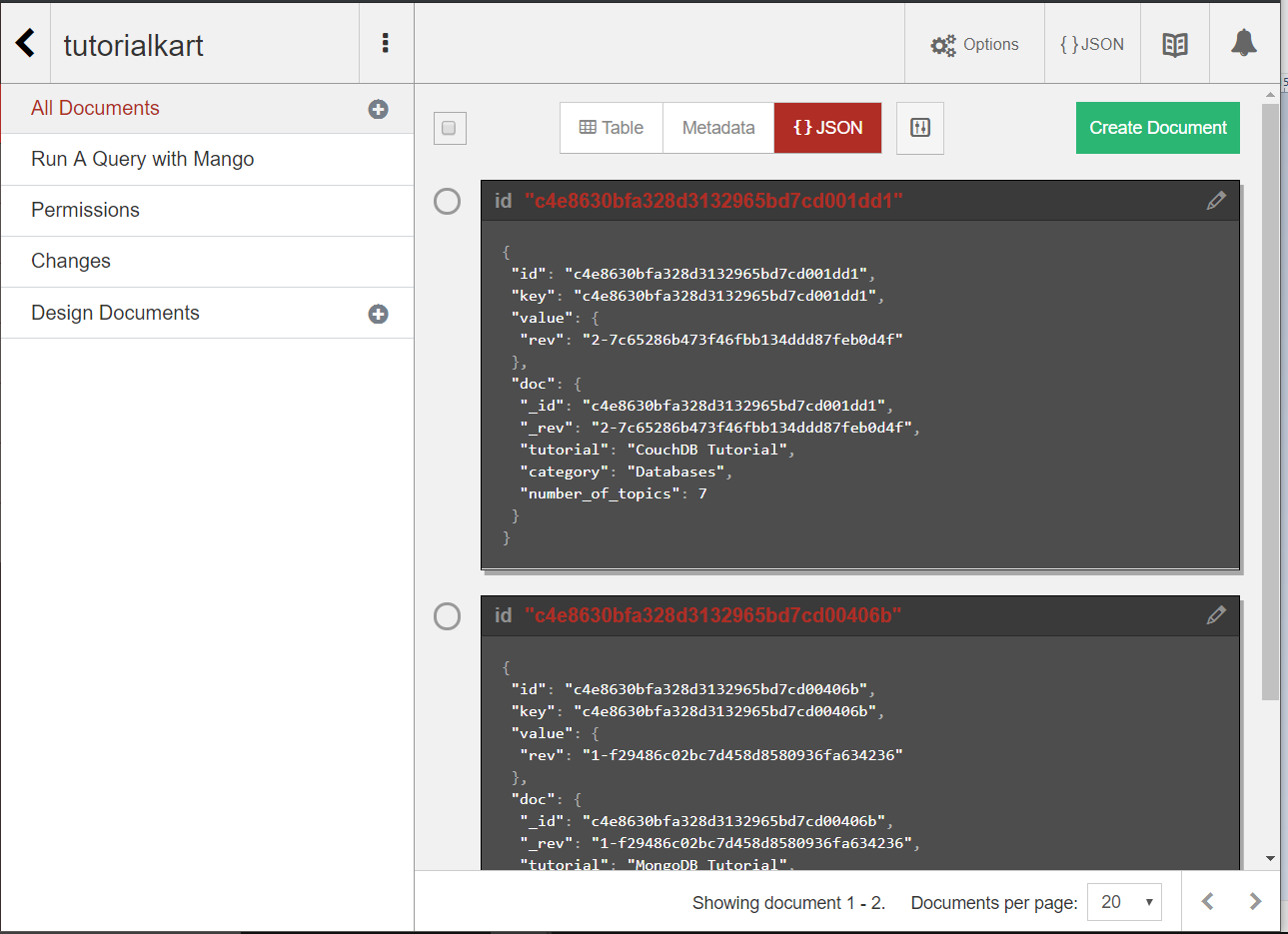 CouchDB Tutorial - View Documents - JSON