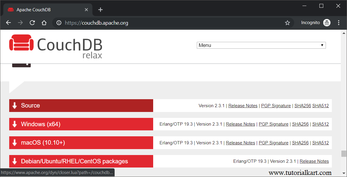 CouchDB tutorial - CouchDB Download setup file for your Operating System