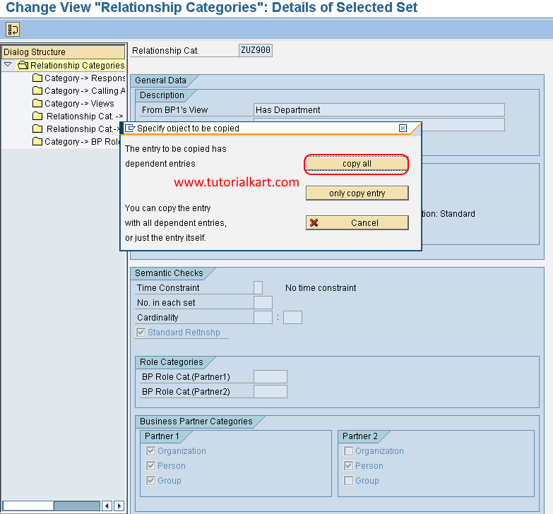 Choose copy all relationship category in SAP