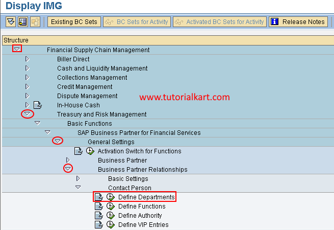 Define departments in SAP FSCM path