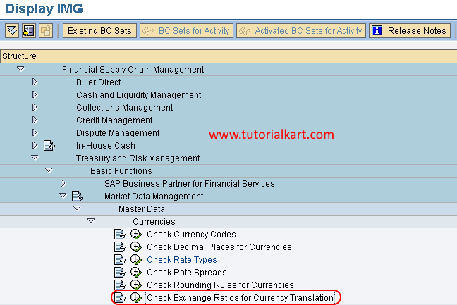 Exchange Ratios for Currency Translation menu path in SAP