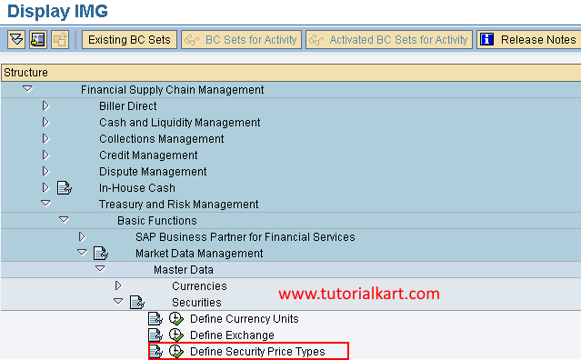 Security Price Types in SAP menu path