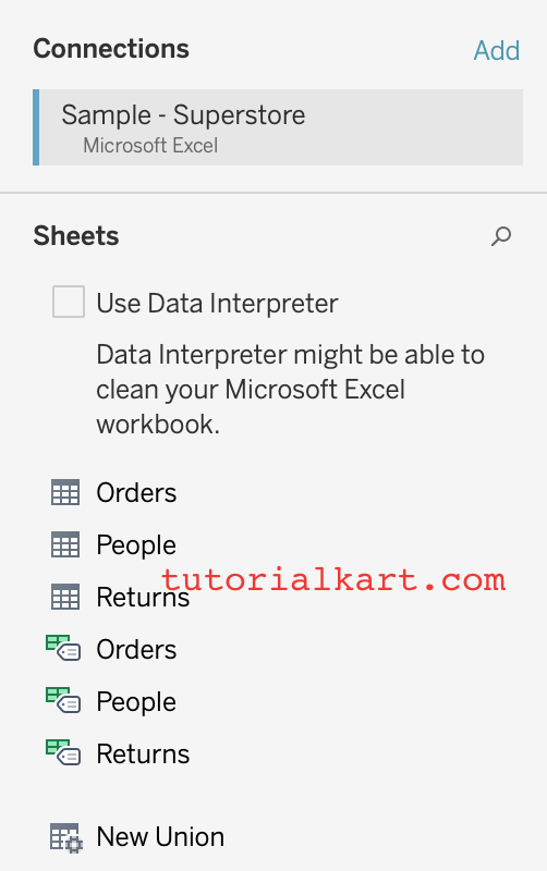 Connecting data source in Tableau